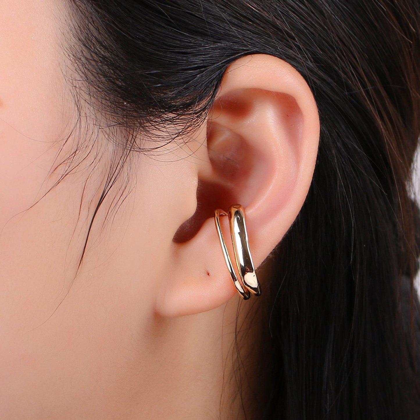 1Pair 18K gold Non Pierced Earring, Double Curb Earring, Earcuff for Cartilage, Simplicity Earring, Minimalist ear cuff, EARR-1397