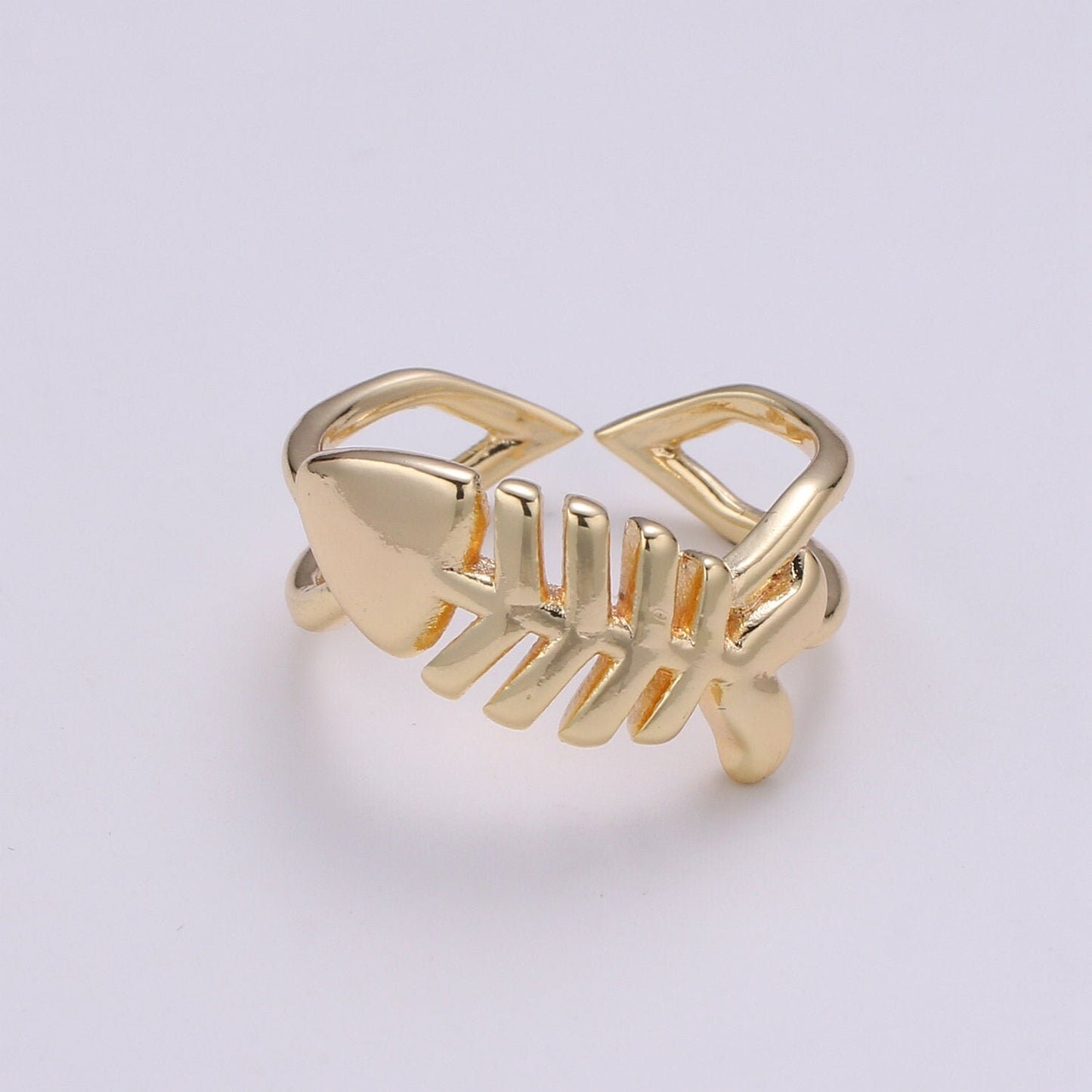 1pc Fish 18k Gold Ring, Adjustable Gold Curb Ring, Simple Bone Frame Ring, Under Water Life Ring- 276