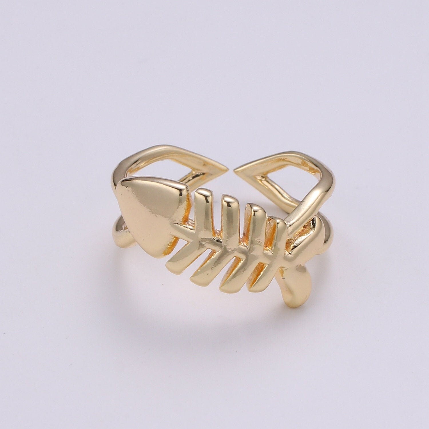 1pc Fish 18k Gold Ring, Adjustable Gold Curb Ring, Simple Bone Frame Ring, Under Water Life Ring- 276