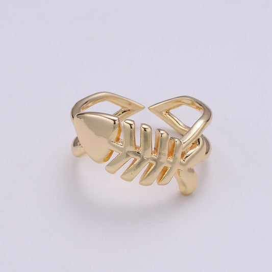 1pc Fish 18k Gold Ring, Adjustable Gold Curb Ring, Simple Bone Frame Ring, Under Water Life Ring- 276