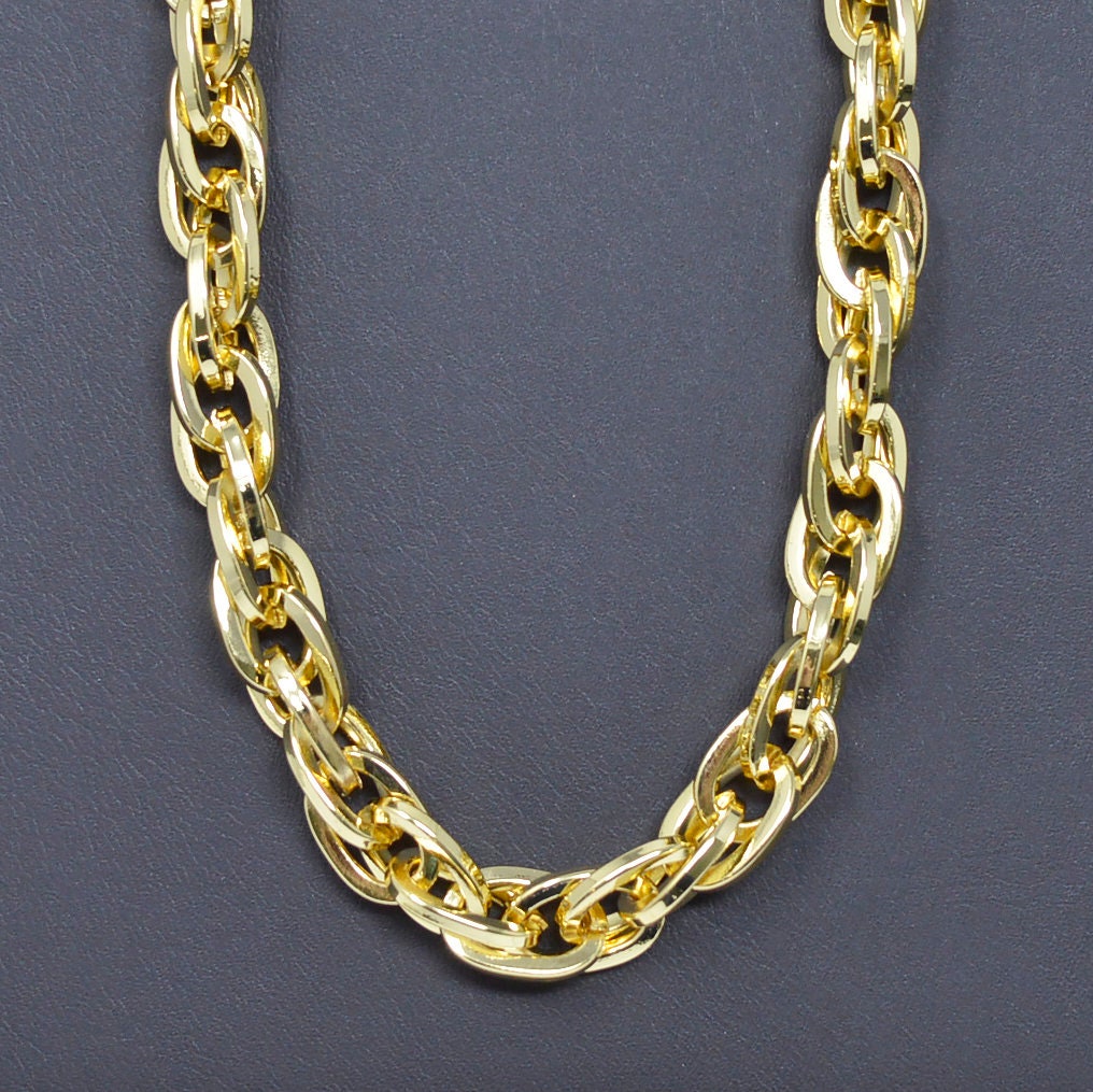 Bold Rope Open Chain 24K Gold by Yard, Double Oval Link Chain, Yellow Gold Thick Rope for DIY Craft, Roll- 453