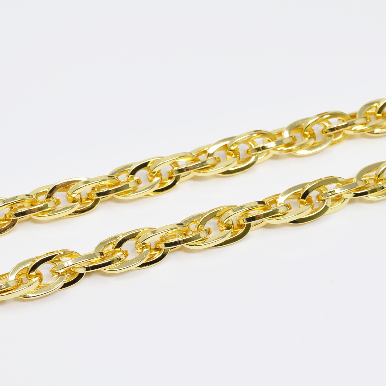 Bold Rope Open Chain 24K Gold by Yard, Double Oval Link Chain, Yellow Gold Thick Rope for DIY Craft, Roll- 453