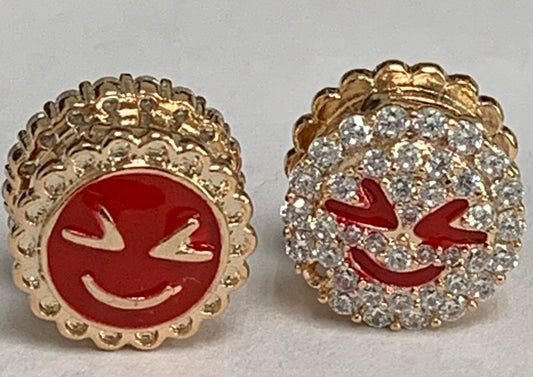 1pc Smile Face Gold CZ Micro Pave Spacer Beads for DIY Jewelry Making European Charms Beaded Bracelet,Bead Size 11mm Hole 3.6mm-B-363