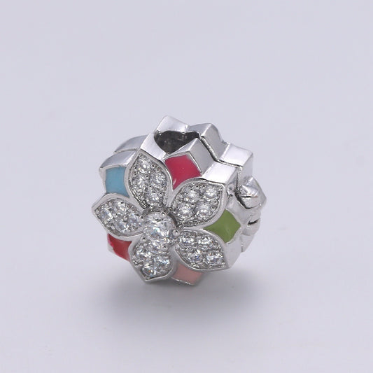 1pc Daisy Flower Gold CZ Micro Pave Spacer Beads for DIY Jewelry Making European Charms Beaded Bracelet,Bead Size 11mm Hole 3.6mm-393