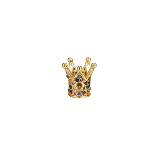 Crown Multi Color Micro Pave CZ 14K Gold -Gun Metal Plated-White Bead,Corona Multi color, Koruna Cubic Zirconia Bead