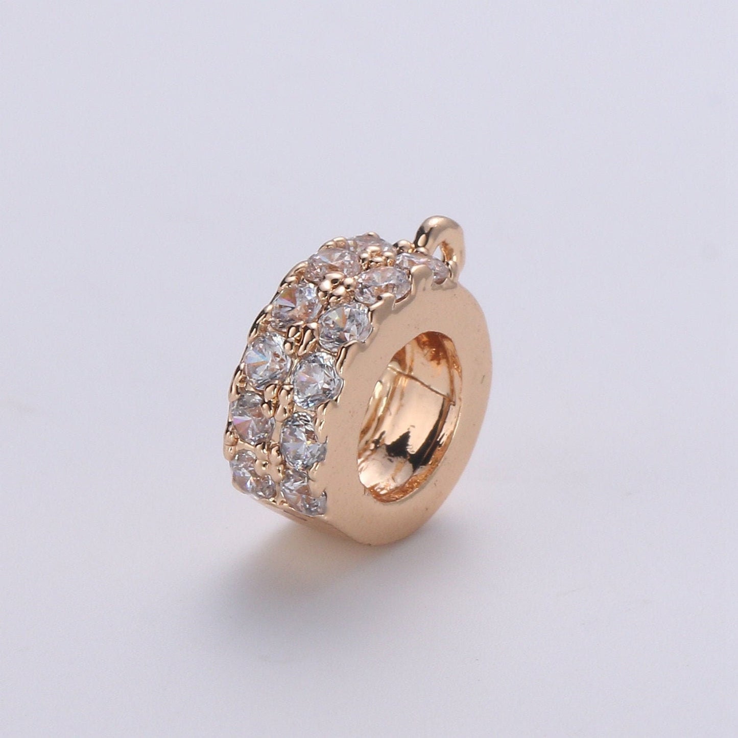 18K gold 8.8mmx1.3mm (16g) Jump Ring, small Loop 2.2mmx0.7mm(21 gauge) Gold Connector CZ Pave Jump Rings jewelry making supplies, 247