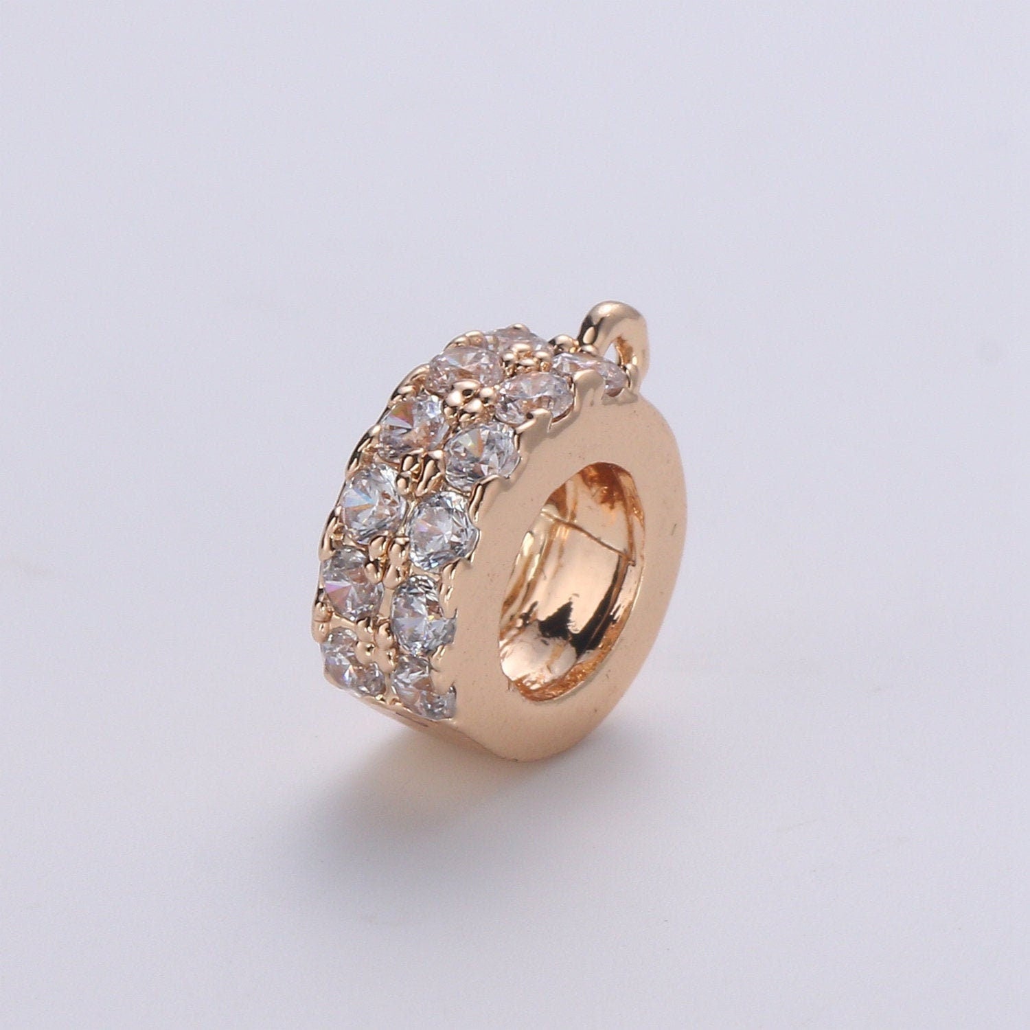 18K gold 8.8mmx1.3mm (16g) Jump Ring, small Loop 2.2mmx0.7mm(21 gauge) Gold Connector CZ Pave Jump Rings jewelry making supplies, 247