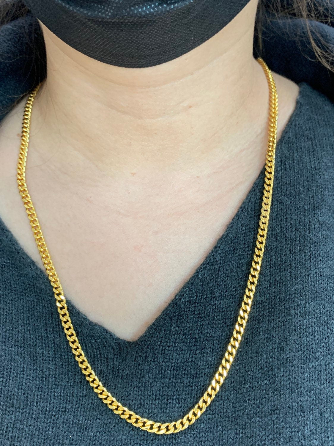 1pc 23.5' Ready to Use 24K Gold Cuban Curb Necklace Chain,Layering Curb Chain Dainty Necklace, For Pendant Charm Necklace, 195