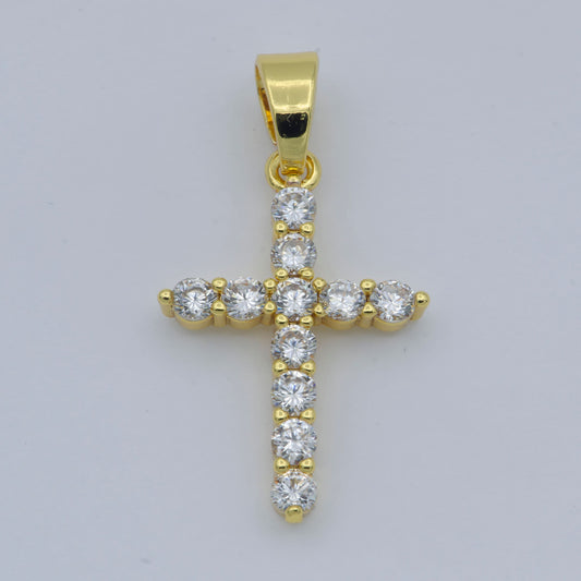 29.5 x 16mm Pave Cubic Cross 24K gold filled Pendant, CZ 24K pendant, Bracelet Charm, Necklace Pendant, 24k Gold Jewelry | H-730