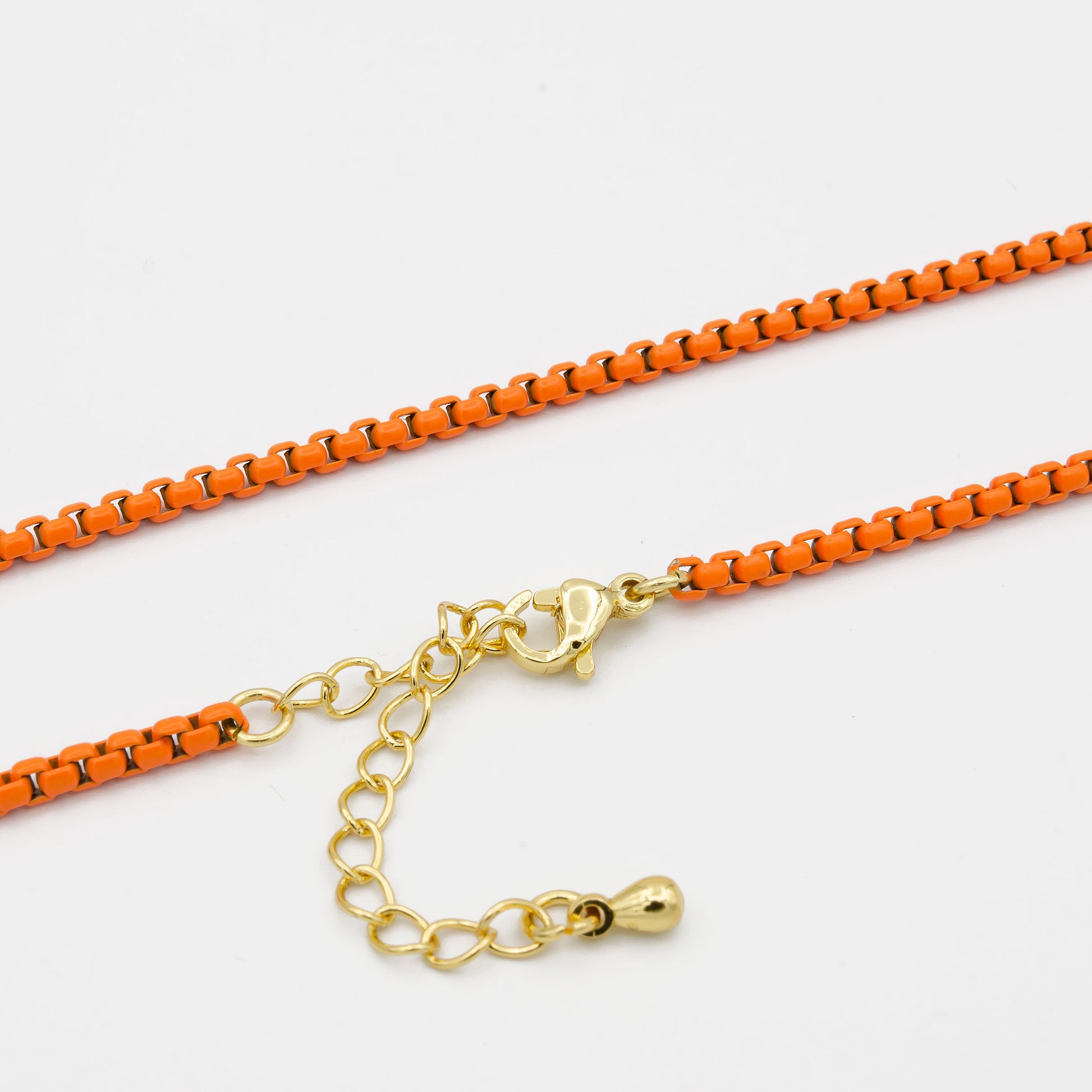 1pc 18''+2 " Ready to Wear Orange Fancy Enamel Link Rolo Cable Chain Square Link Chain Necklace,Width 2.6mm Perfect for PendantCharm,1024