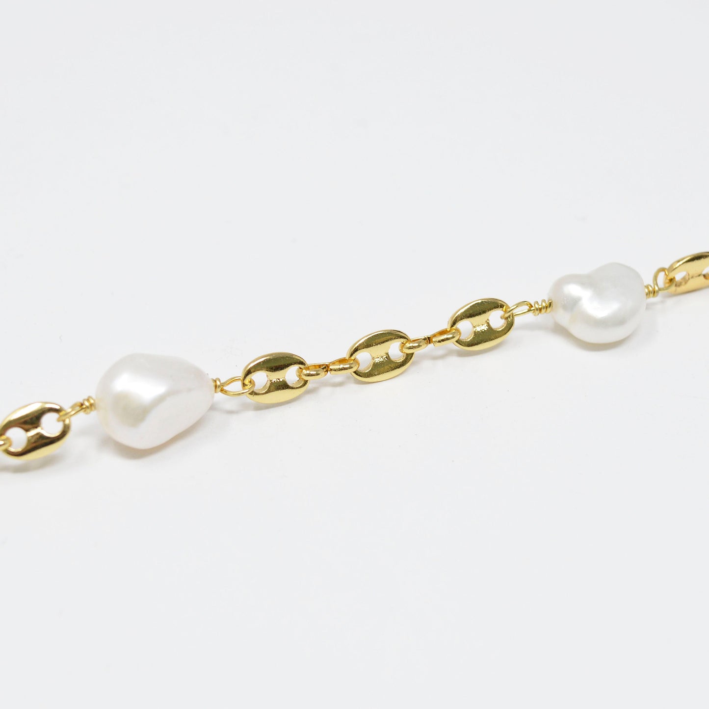 Baroque Fresh Water Pearl 24K Gold Anchor Chain by Yard, Mariner Oval Disc Chain Wholesale Roll Chain for Jewelry Making, 423