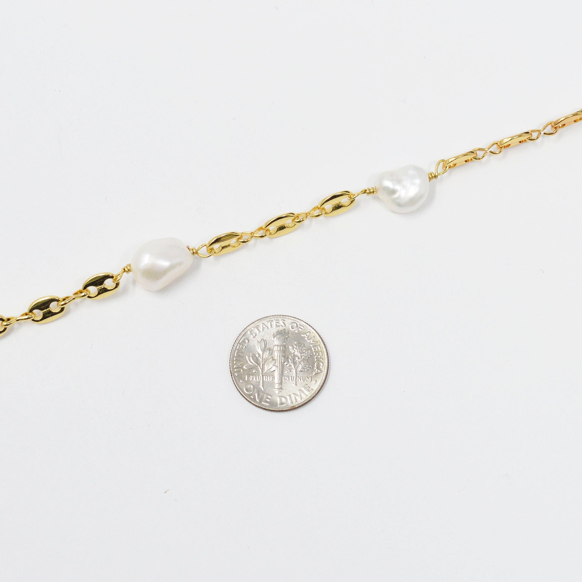 Baroque Fresh Water Pearl 24K Gold Anchor Chain by Yard, Mariner Oval Disc Chain Wholesale Roll Chain for Jewelry Making, 423