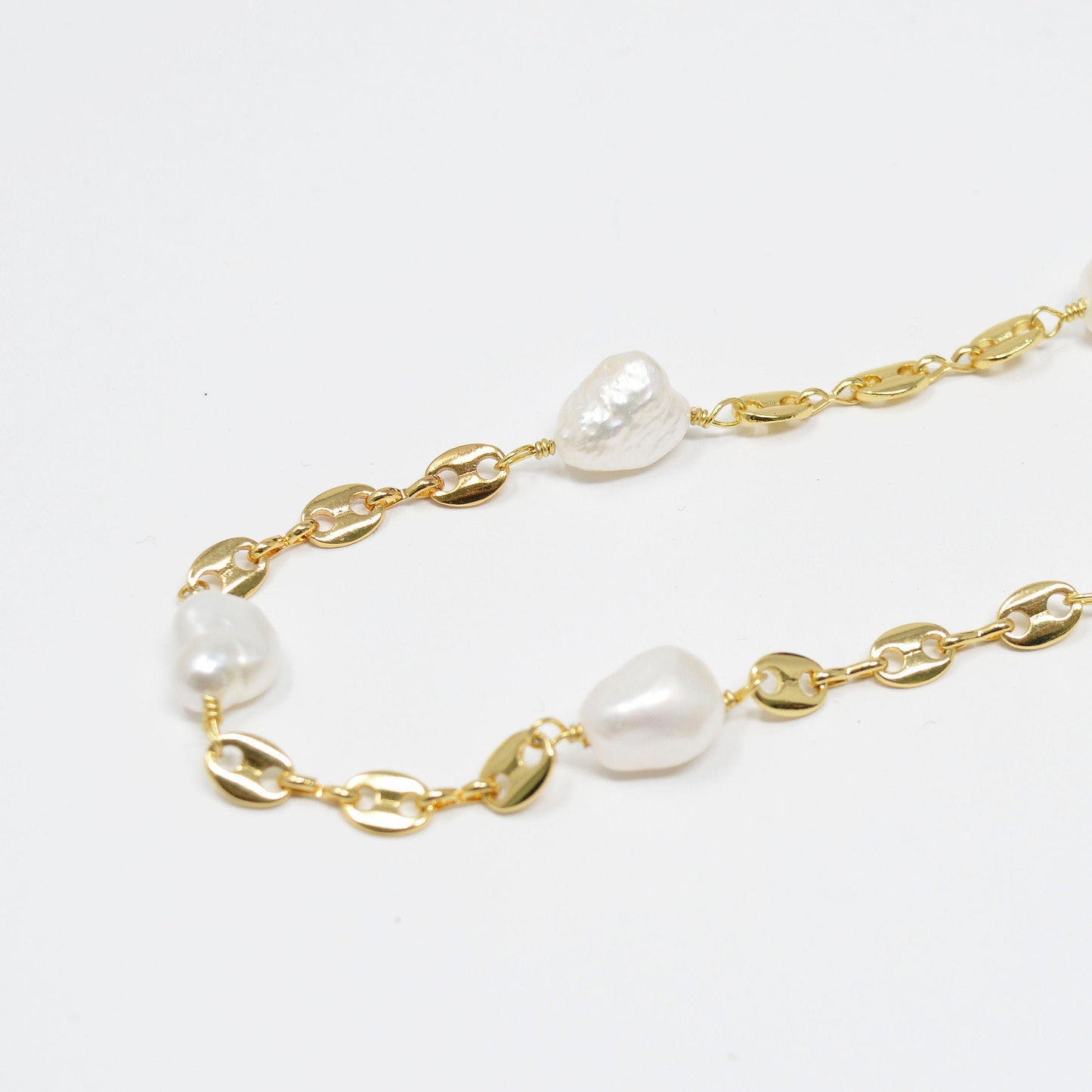 Baroque Fresh Water Pearl 24K Gold Anchor Chain by Yard, Mariner Oval Disc Chain Wholesale Roll Chain for Jewelry Making, 423