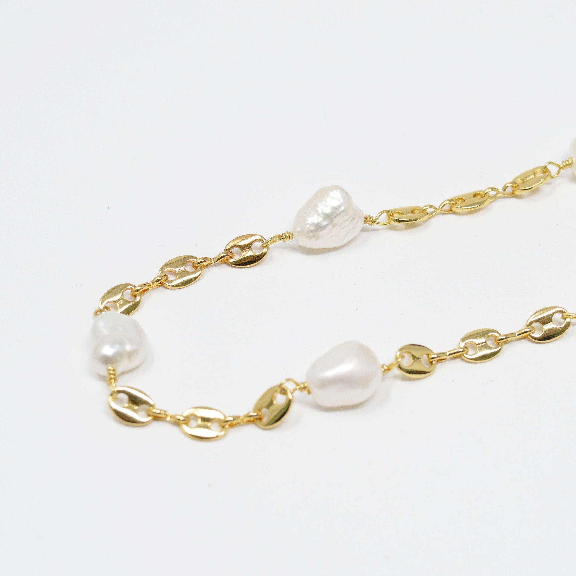 Baroque Fresh Water Pearl 24K Gold Anchor Chain by Yard, Mariner Oval Disc Chain Wholesale Roll Chain for Jewelry Making, 423