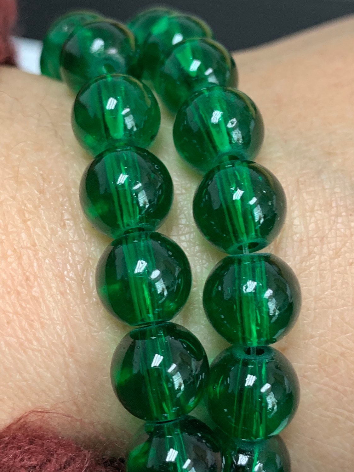1 Strand 8.5mm Translucent Emerald Glass Beads, Green Round Glass Prayer Beads,Rosary Beads, Mala Beads,Spacer Beads for DIY Craft, 184,245