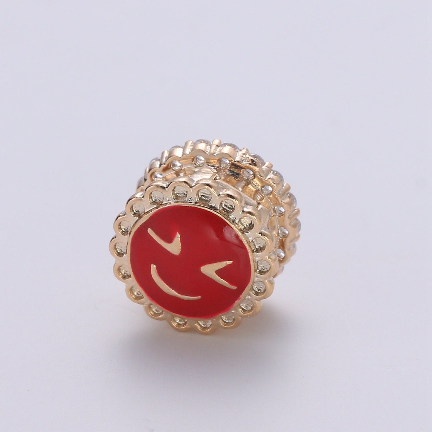 1pc Smile Face Gold CZ Micro Pave Spacer Beads for DIY Jewelry Making European Charms Beaded Bracelet,Bead Size 11mm Hole 3.6mm-B-363