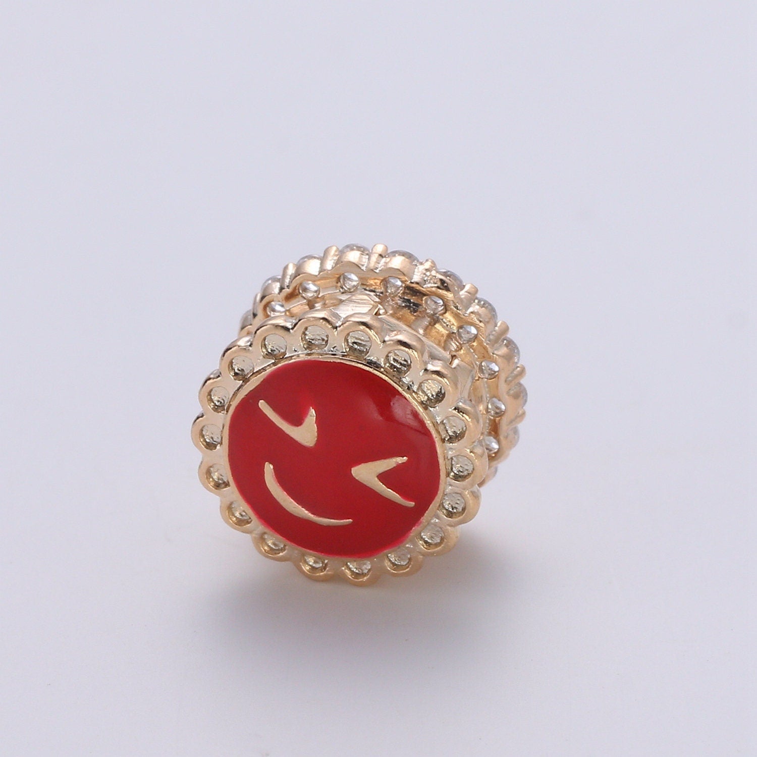 1pc Smile Face Gold CZ Micro Pave Spacer Beads for DIY Jewelry Making European Charms Beaded Bracelet,Bead Size 11mm Hole 3.6mm-B-363