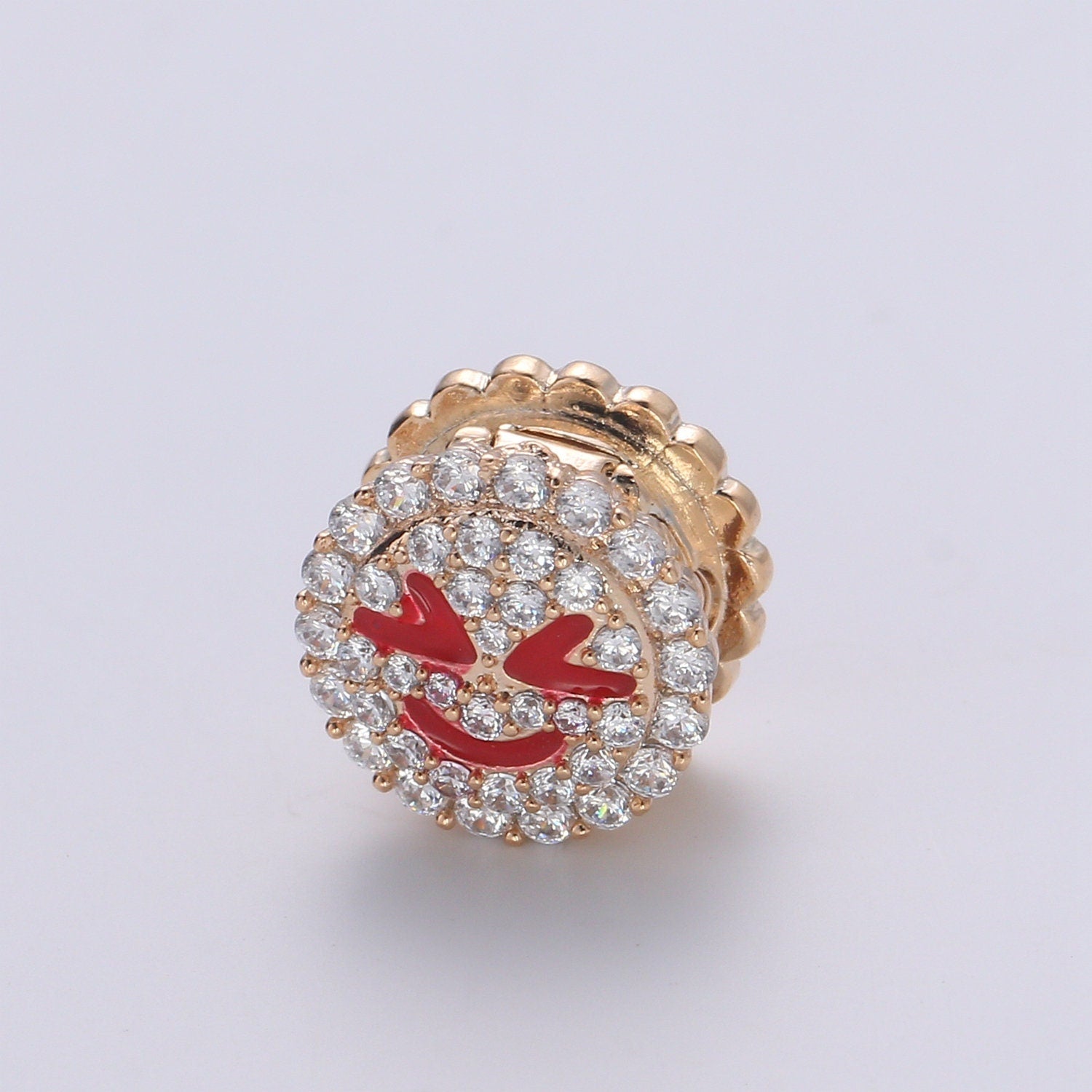 1pc Smile Face Gold CZ Micro Pave Spacer Beads for DIY Jewelry Making European Charms Beaded Bracelet,Bead Size 11mm Hole 3.6mm-B-363