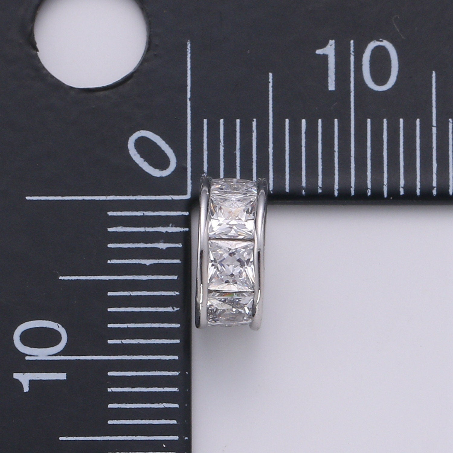 1pc White Gold Square cut CZ Beads Spacer Beads for DIY Shamballa Beads Rondelle Pave Beads Bracelet Bead Size 9.2mm Hole 4.5mm B-364