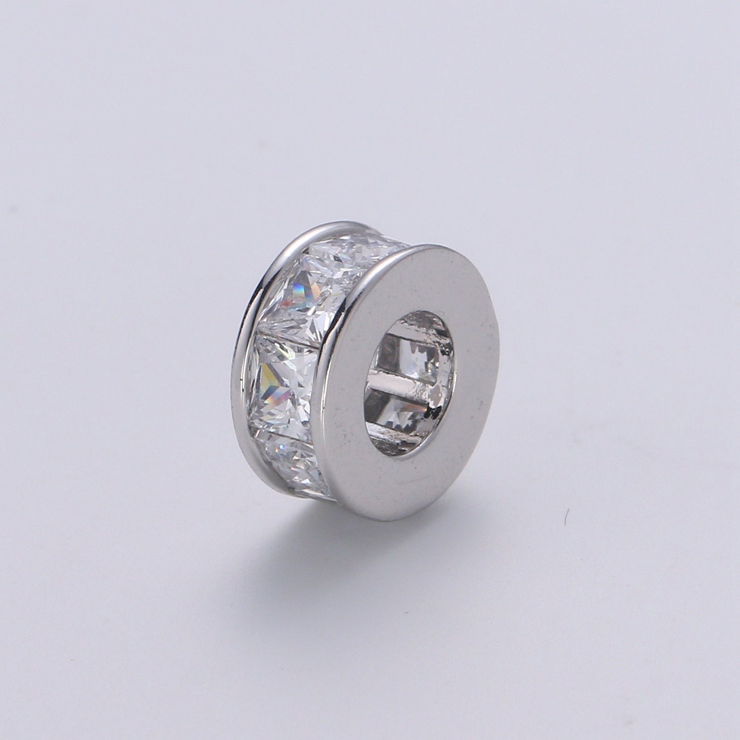1pc White Gold Square cut CZ Beads Spacer Beads for DIY Shamballa Beads Rondelle Pave Beads Bracelet Bead Size 9.2mm Hole 4.5mm B-364