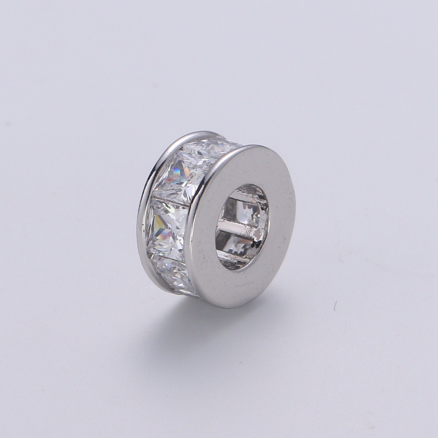 1pc White Gold Square cut CZ Beads Spacer Beads for DIY Shamballa Beads Rondelle Pave Beads Bracelet Bead Size 9.2mm Hole 4.5mm B-364