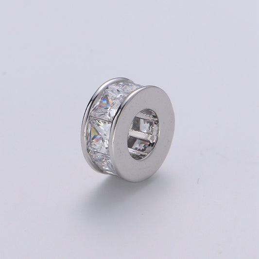 1pc White Gold Square cut CZ Beads Spacer Beads for DIY Shamballa Beads Rondelle Pave Beads Bracelet Bead Size 9.2mm Hole 4.5mm B-364