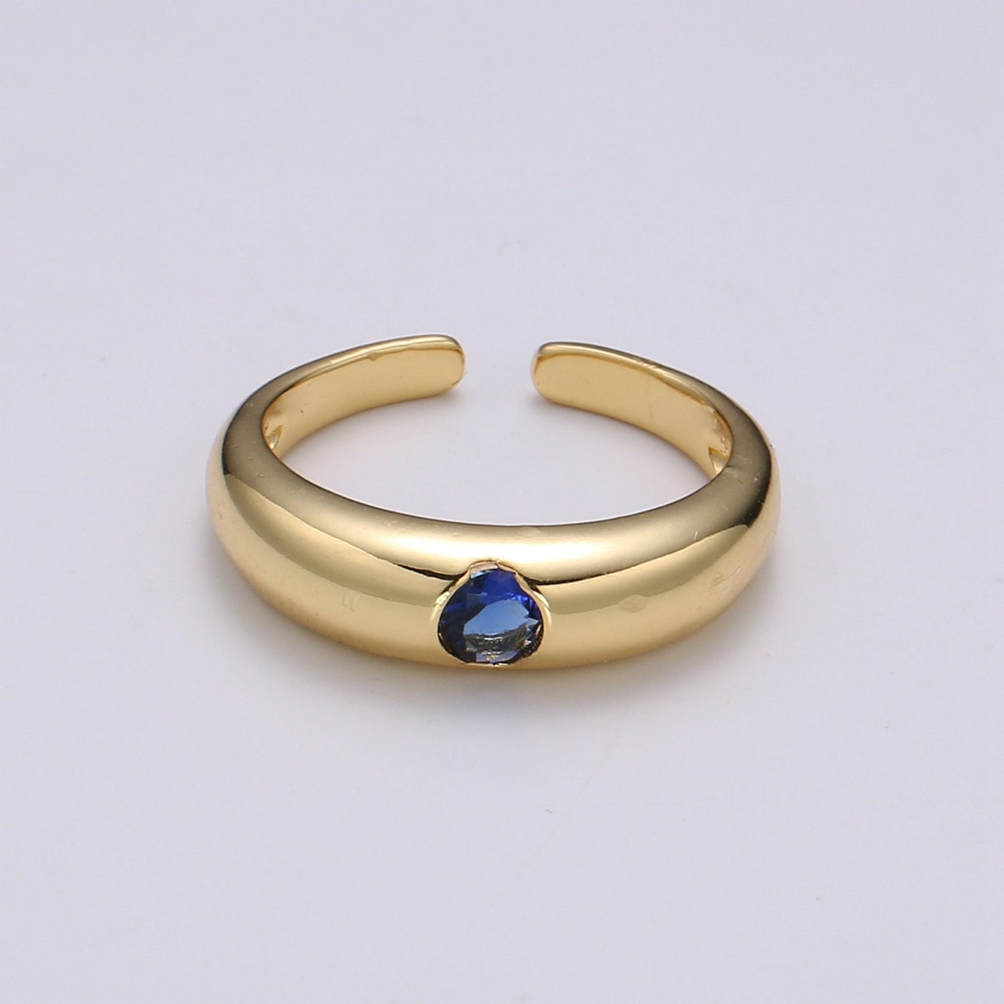 1pc Solitaire Blue,Clear,Red, Green & Teal CZ 24K Gold Ring, Cubic Adjustable Gold Band Ring, Simple Ring, Cubic Zirconia Ring- 360