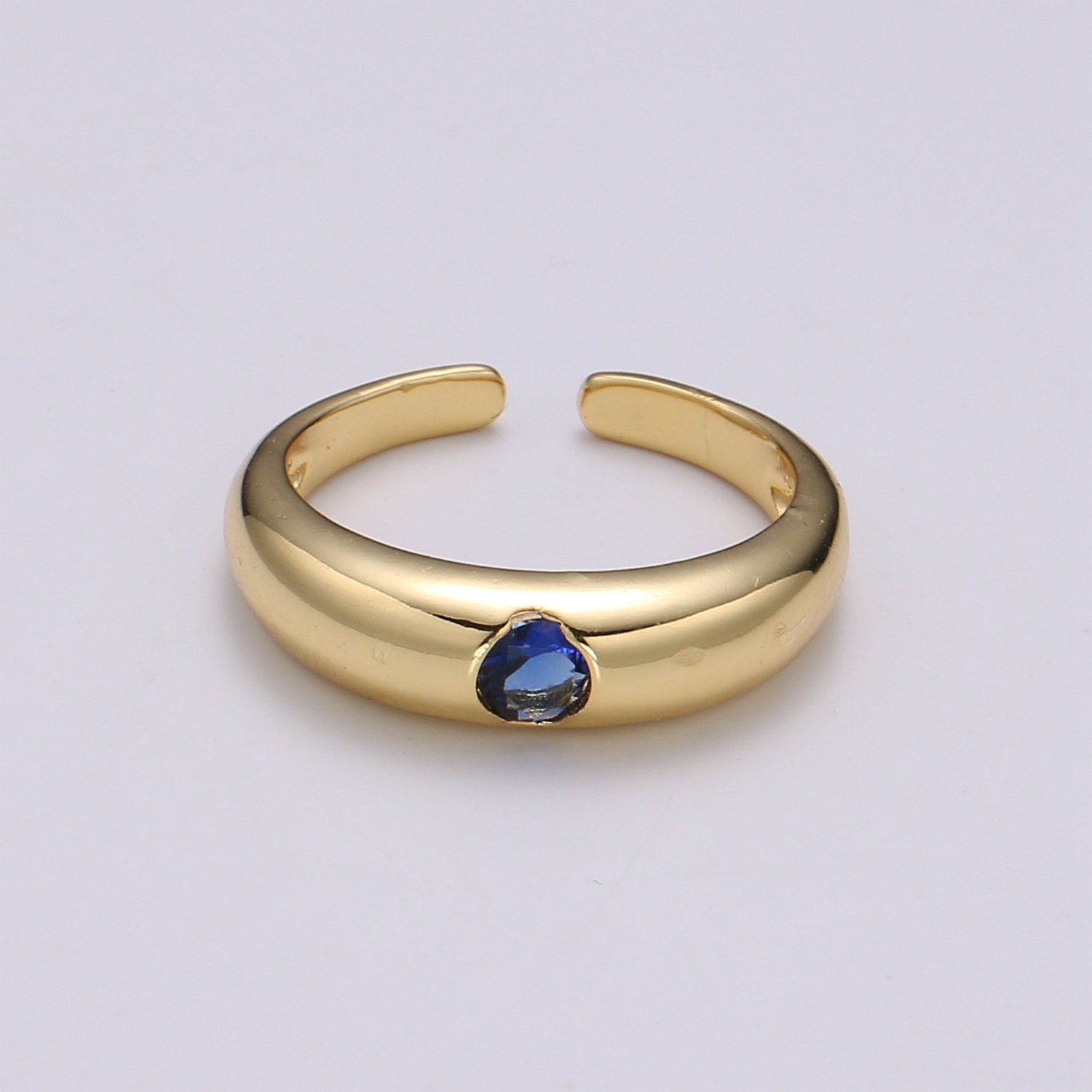 1pc Solitaire Blue,Clear,Red, Green & Teal CZ 24K Gold Ring, Cubic Adjustable Gold Band Ring, Simple Ring, Cubic Zirconia Ring- 360