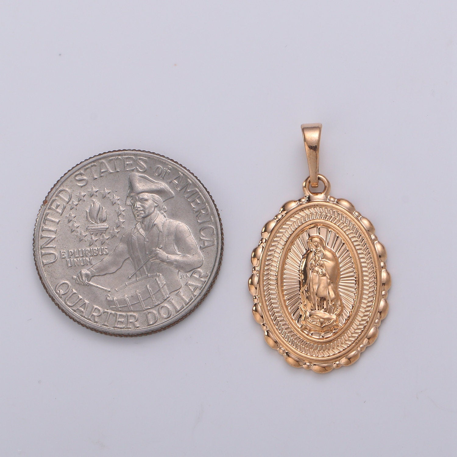 Blessed Virgin Mary 18K gold Charm Mother Mary Pendant Oval Mother Mary Pendant for Necklace Bracelet Rosary Earring Making, J-108