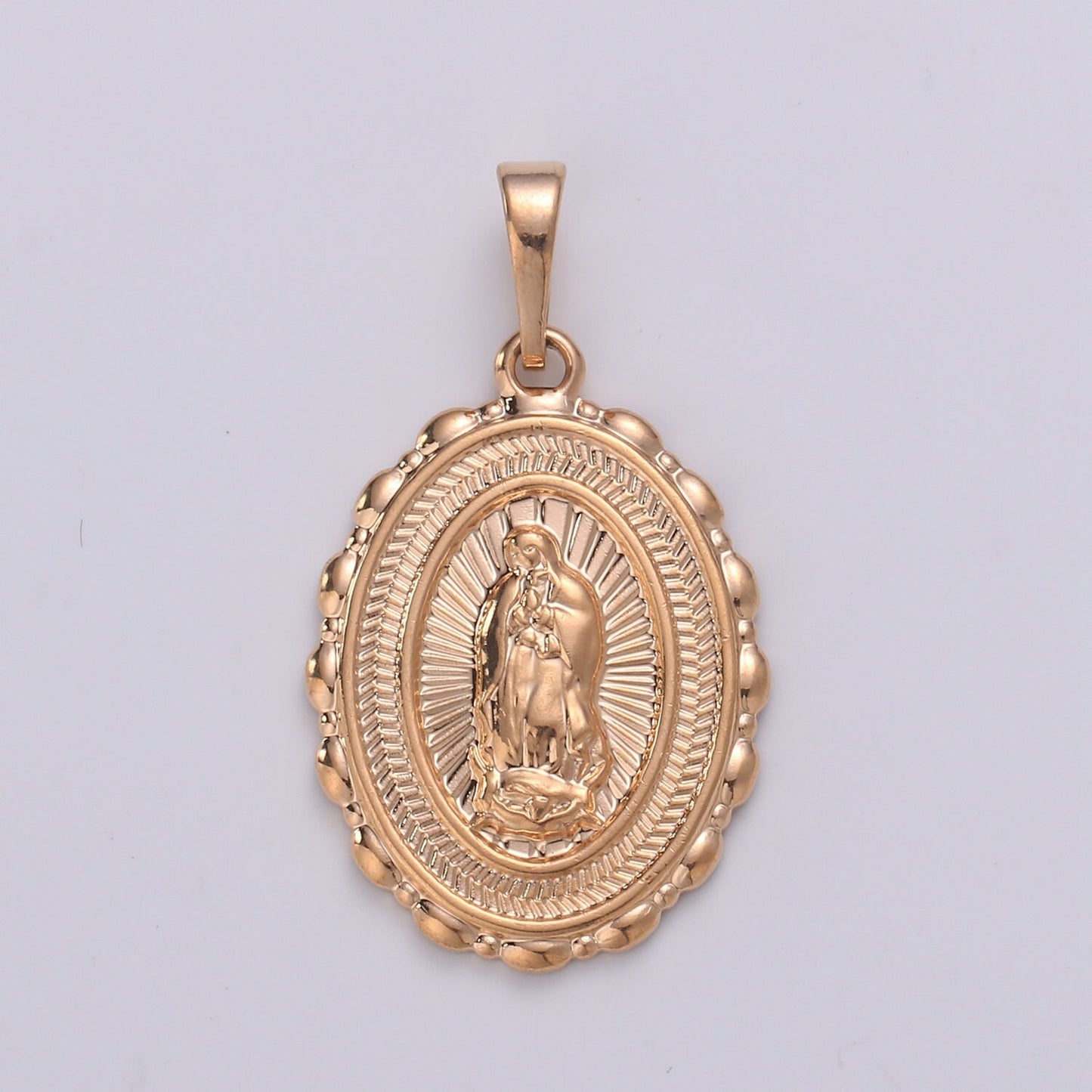 Blessed Virgin Mary 18K gold Charm Mother Mary Pendant Oval Mother Mary Pendant for Necklace Bracelet Rosary Earring Making, J-108