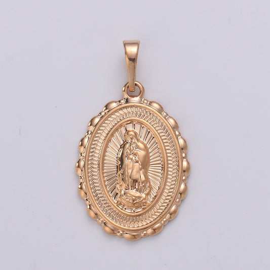 Blessed Virgin Mary 18K gold Charm Mother Mary Pendant Oval Mother Mary Pendant for Necklace Bracelet Rosary Earring Making, J-108