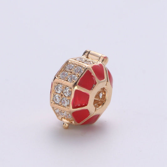 1pc Red Octagon 18K gold CZ Micro Pave Spacer Beads for DIYJewelry Making Modern Charms Beaded Bracelet,Bead Size 11mm Hole 3.3mm-405