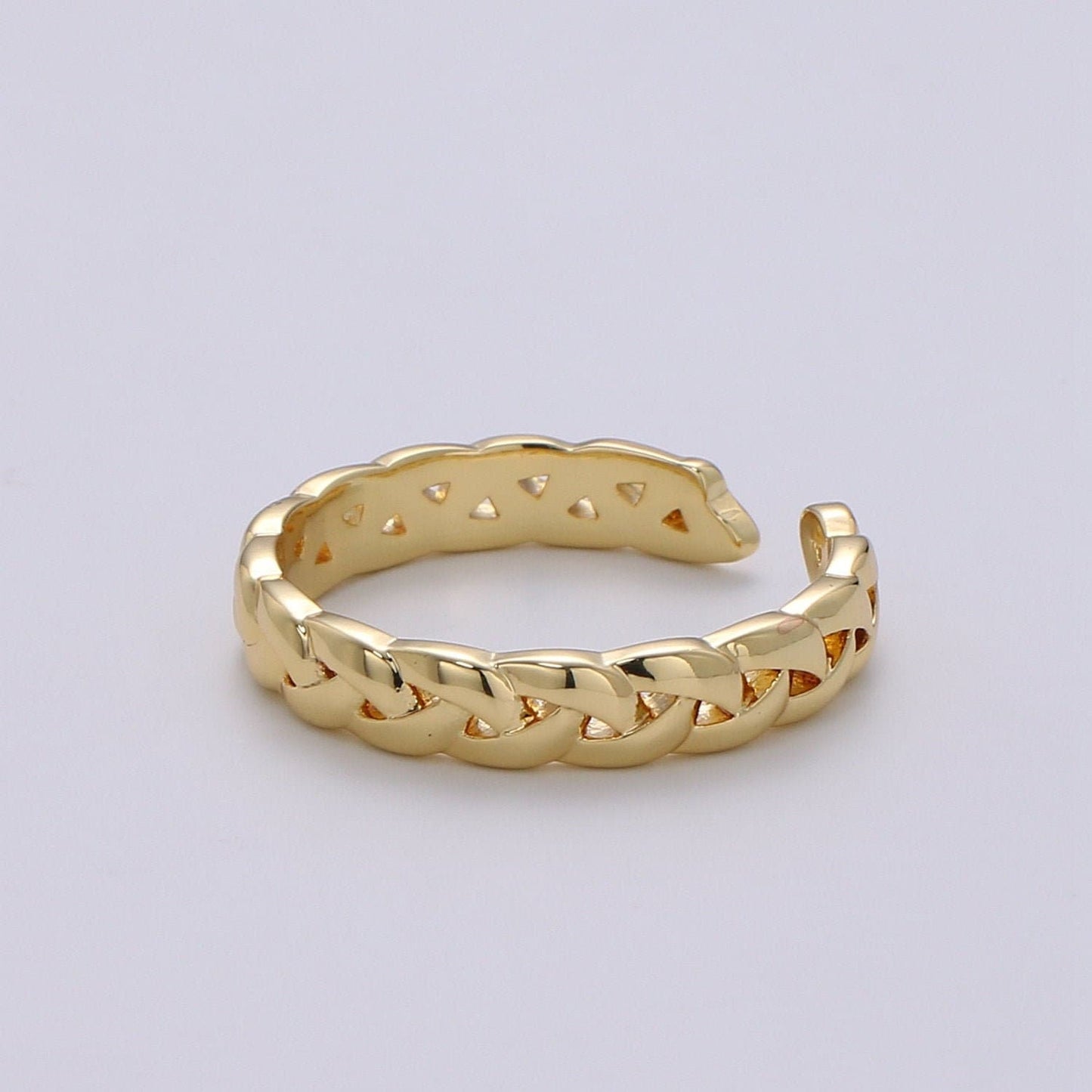 1pc Braided Gold Ring, Adjustable Gold Curb Ring, Wheat Strand Ring, Shiny Strand Ring for DIY Jewelry RING-234