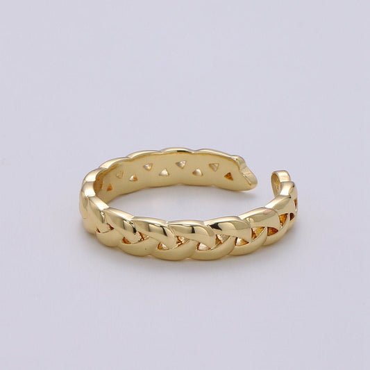1pc Braided Gold Ring, Adjustable Gold Curb Ring, Wheat Strand Ring, Shiny Strand Ring for DIY Jewelry RING-234