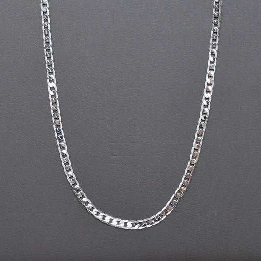 1pc 17.7'' Ready to Use White Gold Cuban Curb Necklace Chain, Layer Curb Chain Dainty Necklace, Pendant Charm Necklace, 1010