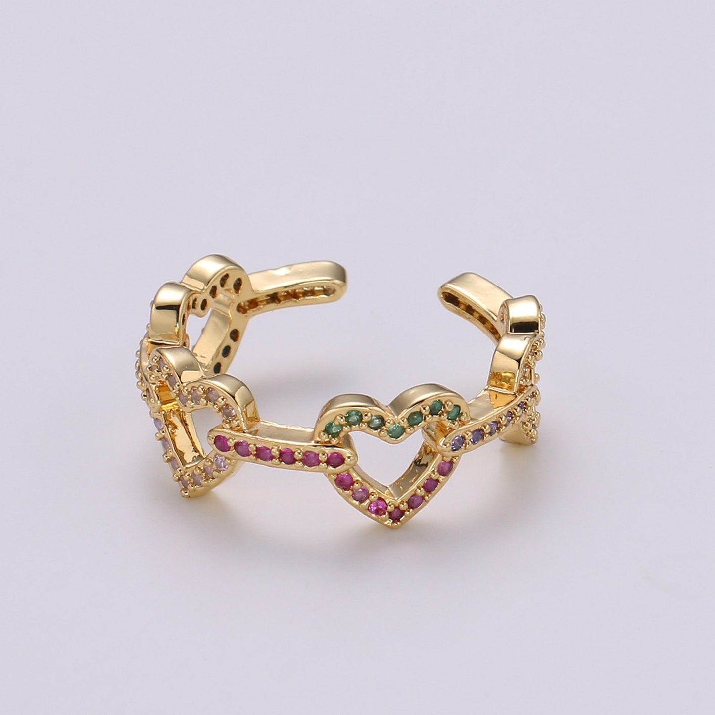 1pc Multi color CZ Love 24K Gold Ring, Heart Cubic Adjustable Gold Curb Ring, Simple Ring, BeautifulCubic Zirconia Ring,R-463
