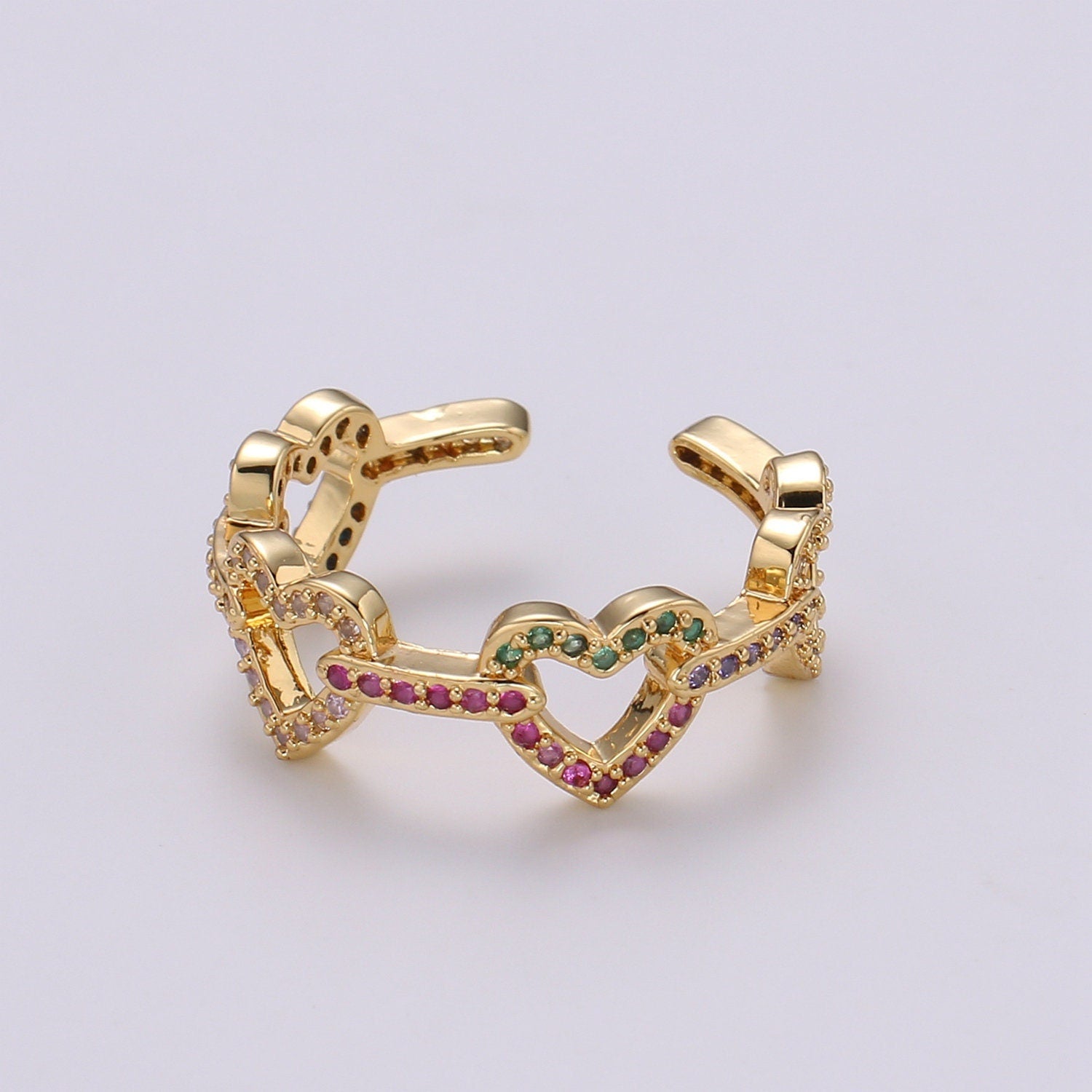 1pc Multi color CZ Love 24K Gold Ring, Heart Cubic Adjustable Gold Curb Ring, Simple Ring, BeautifulCubic Zirconia Ring,R-463