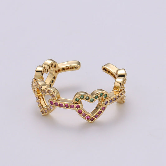 1pc Multi color CZ Love 24K Gold Ring, Heart Cubic Adjustable Gold Curb Ring, Simple Ring, BeautifulCubic Zirconia Ring,R-463