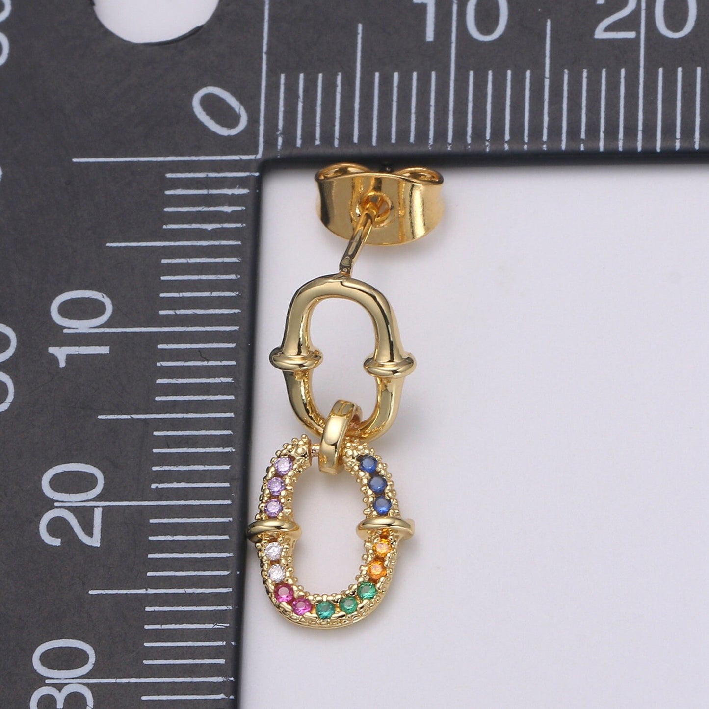 Double Eternity Design 24K Gold Multi Color Pave Cz Stud Earring, Simplicity Rolo Metro Design Earring, , Q-540