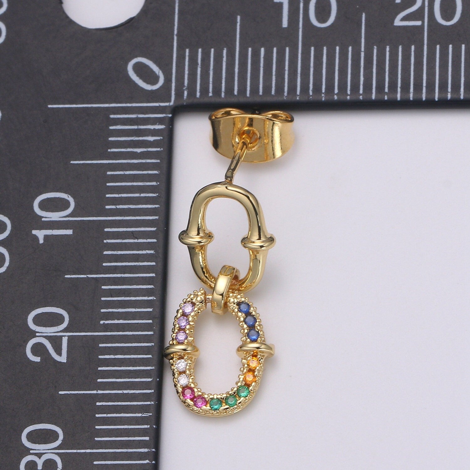 Double Eternity Design 24K Gold Multi Color Pave Cz Stud Earring, Simplicity Rolo Metro Design Earring, , Q-540