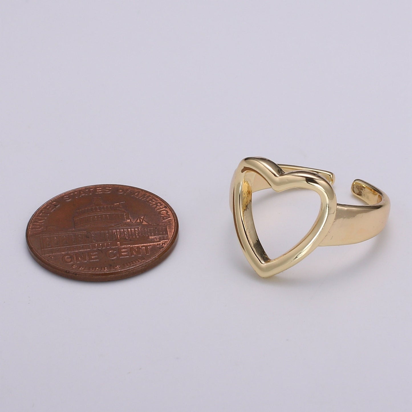 Love Gold Ring, Heart Adjustable Gold Curb Ring, Simple Ring, Love Ring,R-453