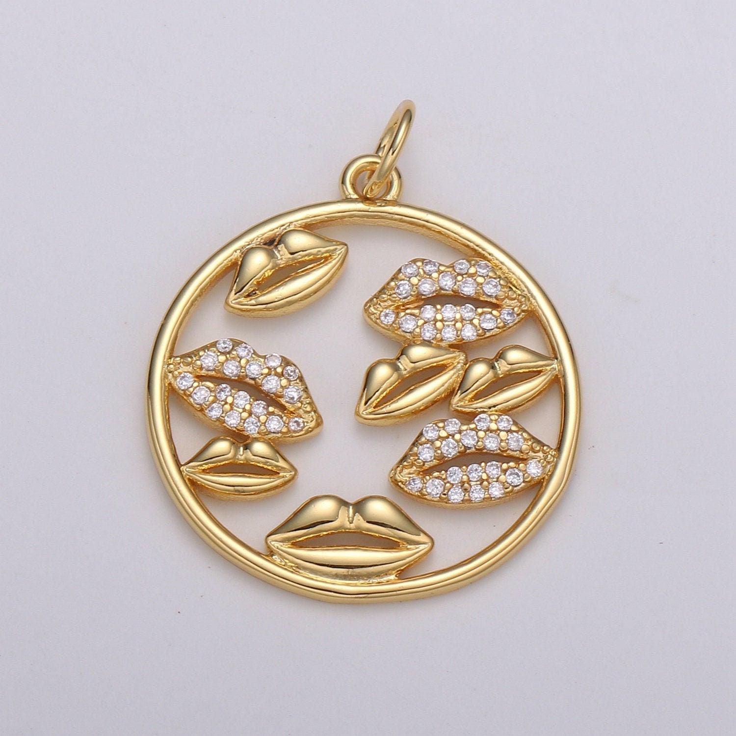 Lips Charm Pendant, Pave Lips Charms Pendants, CZ Lips Charm, Sexy Lips Pendant, 24k Gold Charm for Necklace Bracelet Earring, E-204