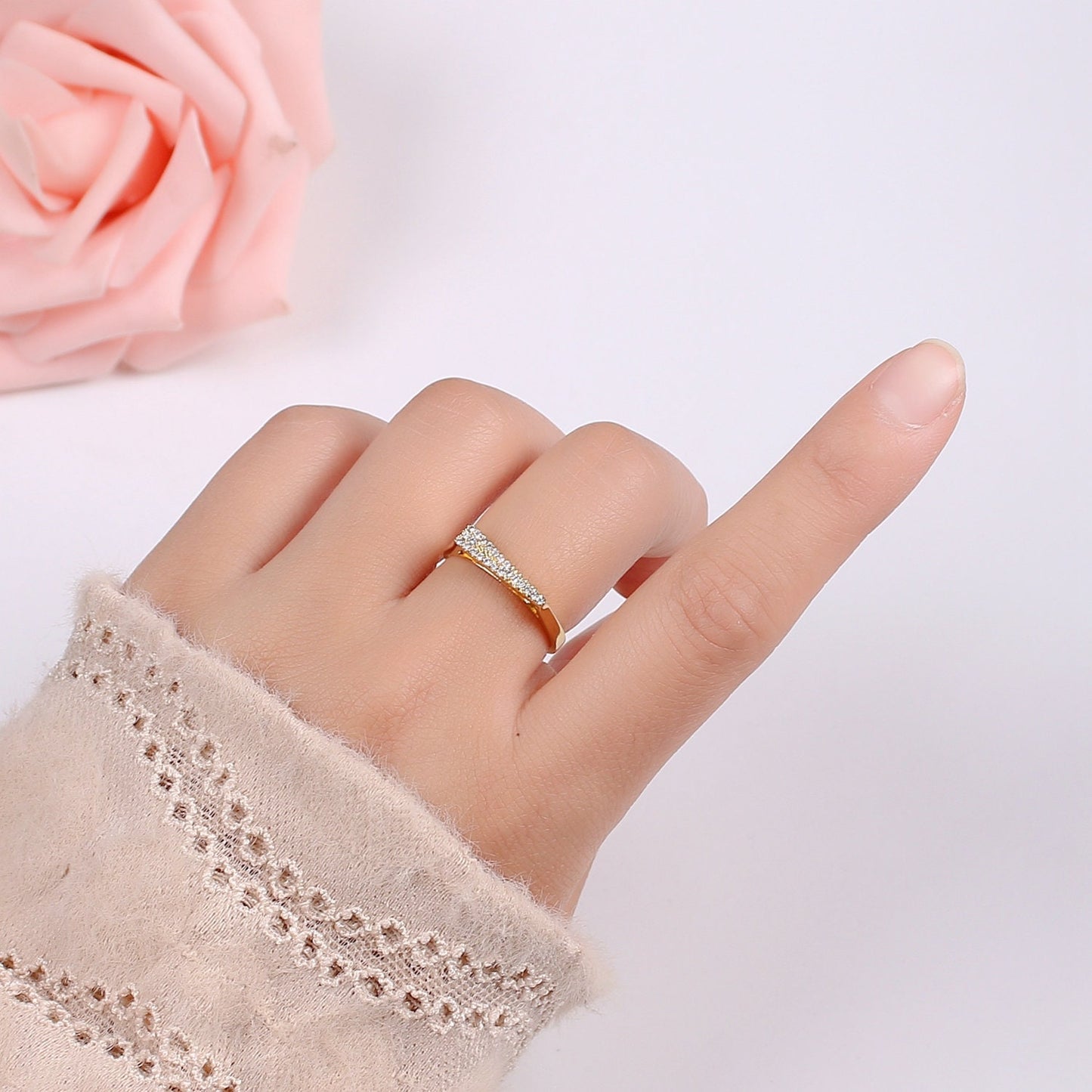 1pc Clear CZ Love Gold Ring, Dart Cubic Adjustable Gold Curb Ring, Simple Ring, Clear Cubic Zirconia Ring,Ring-350