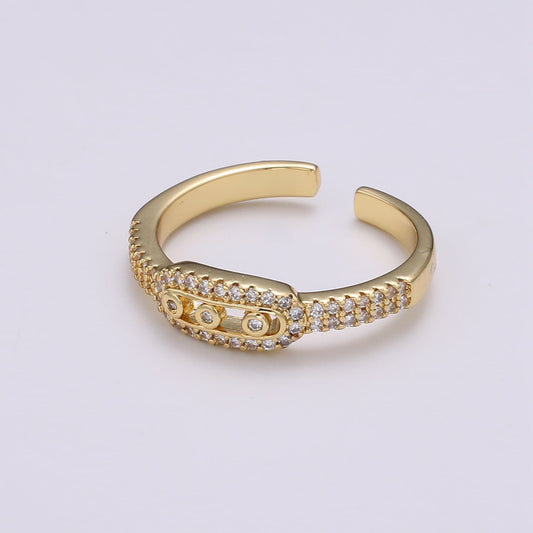 1pc Triple Solitaire CZ 24K Gold Ring, Adjustable Gold Curb Ring, Simple Ring, Clear Cubic Zirconia Ring- R-442