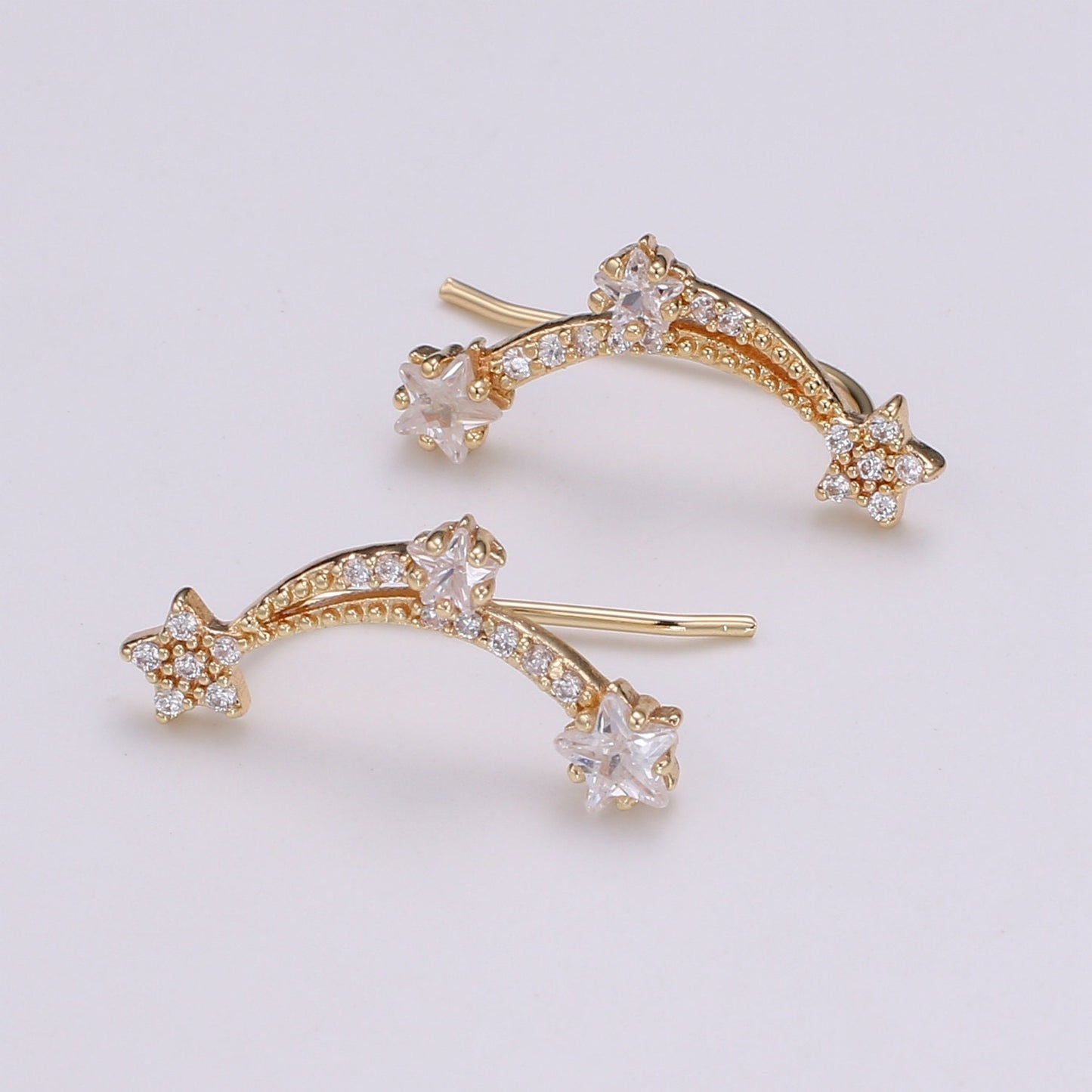 1 Pair Milkyway Cubic Pave Gold Drop Earring Star Pave CZ Hook Closure Earring, Celestial Gold Micro Pave Earcuff, Earring Clips, P-008