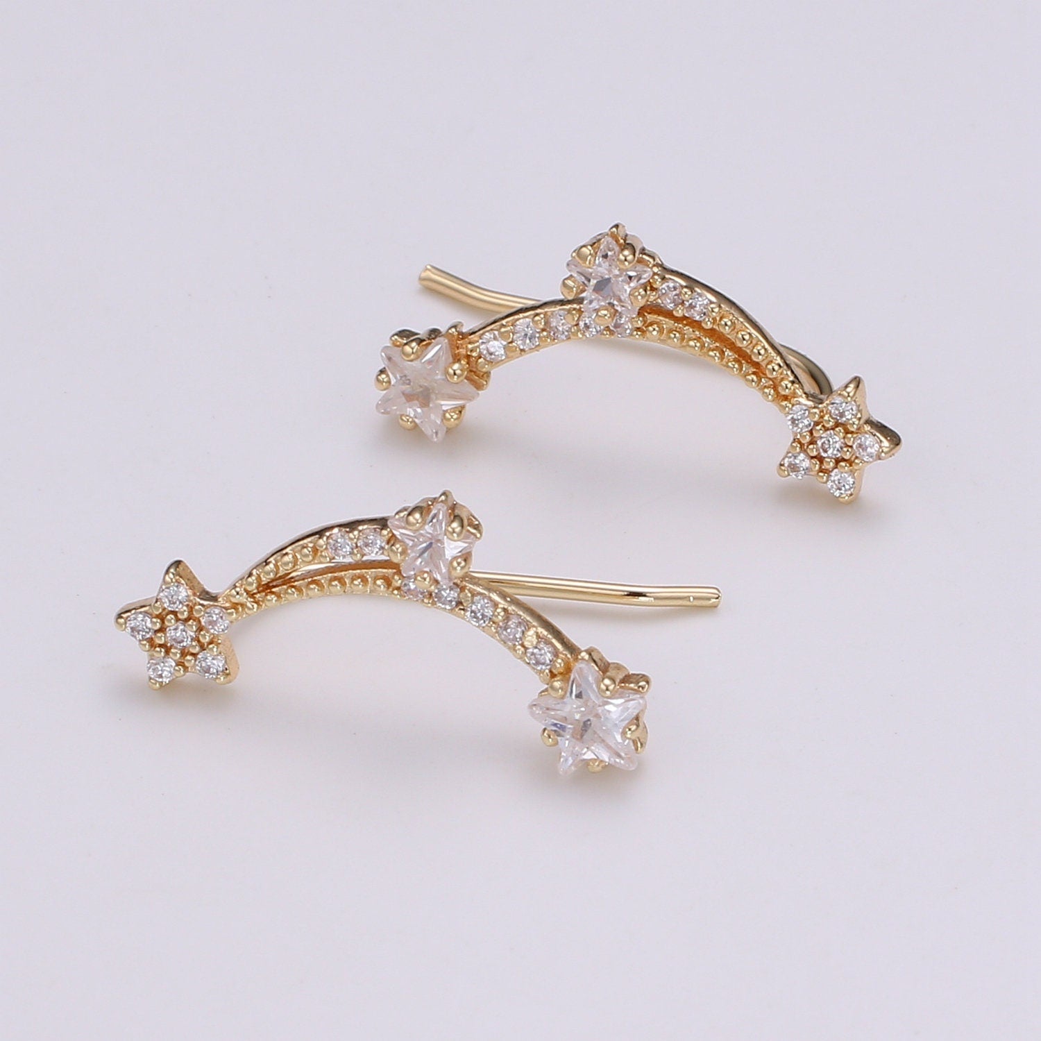 1 Pair Milkyway Cubic Pave Gold Drop Earring Star Pave CZ Hook Closure Earring, Celestial Gold Micro Pave Earcuff, Earring Clips, P-008