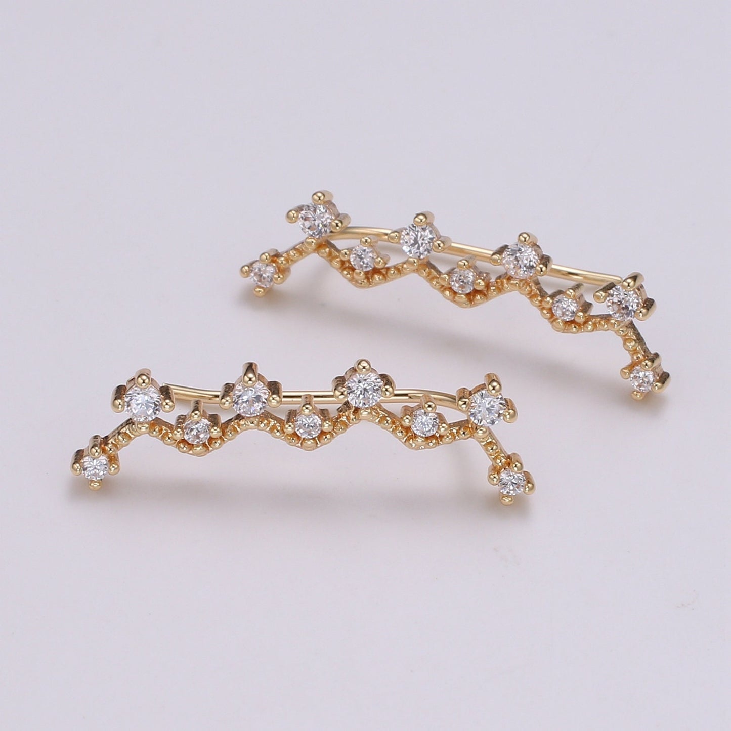 1 Pair Jewel Cubic Pave Gold Drop Earring Star Pave CZ Hook Closure Earring, Celestial Gold Micro Pave Earcuff, Earring Clips, P-009