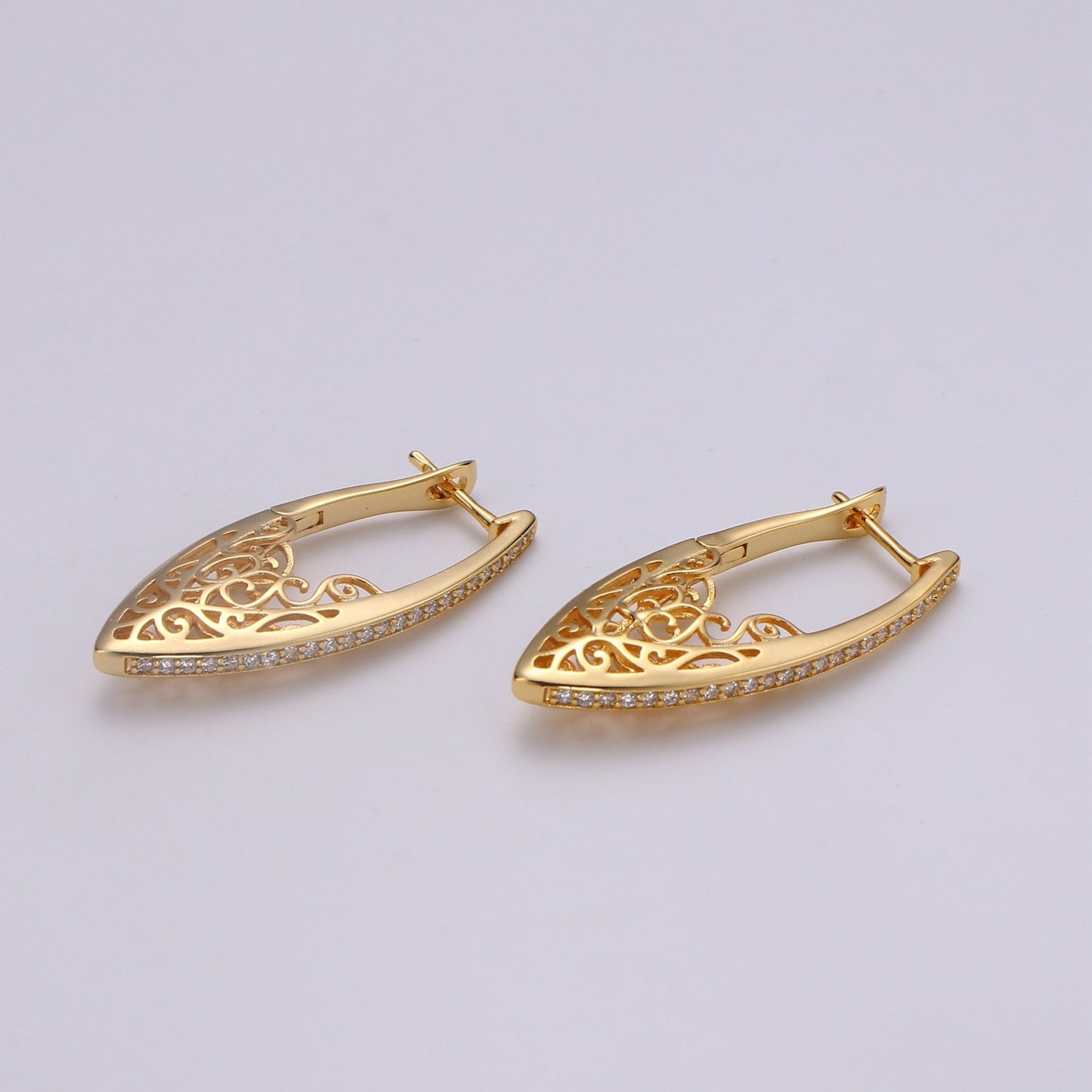 Filigree Classy Design 24K Gold Stud Earring, Gold filled CZ Pave Earring for DIY Earring Craft Supply Jewelry Making, EARR-1299