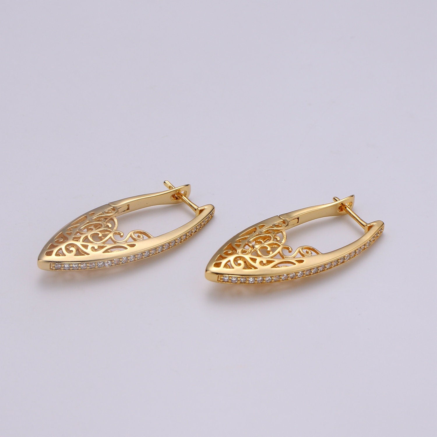 Filigree Classy Design 24K Gold Stud Earring, Gold filled CZ Pave Earring for DIY Earring Craft Supply Jewelry Making, EARR-1299