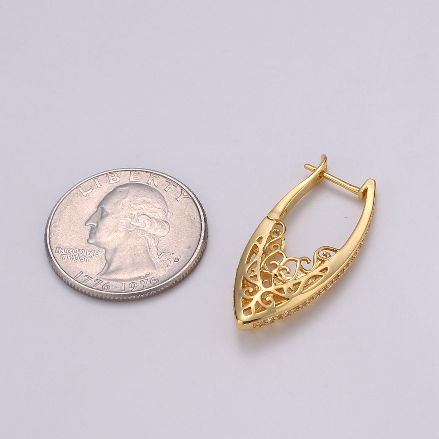 Filigree Classy Design 24K Gold Stud Earring, Gold filled CZ Pave Earring for DIY Earring Craft Supply Jewelry Making, EARR-1299